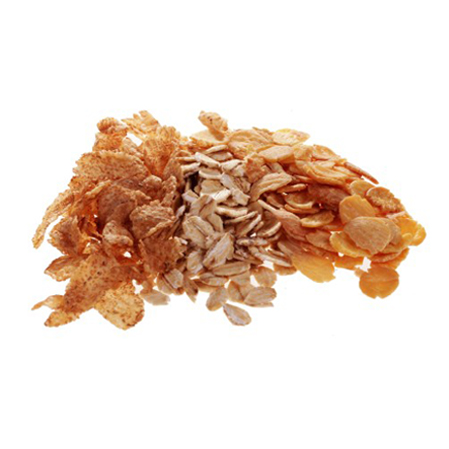 Ballaststoffreiche Haferflocken, Flocken aus Dinkel, dem König der Getreide und proteinreiche Sojaflocken.