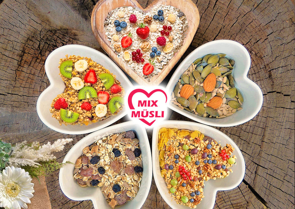 Mix Dir Dein Müsli, so wie du es liebst - das beste Müsli der Welt ist Deine eigene Mischung - Deine eigenes Rezept